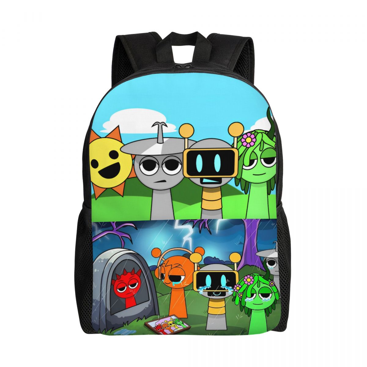 Mochila de dibujos animados Sprunki para juegos infantiles, mochilas escolares preescolares para niños y niñas: Negro
