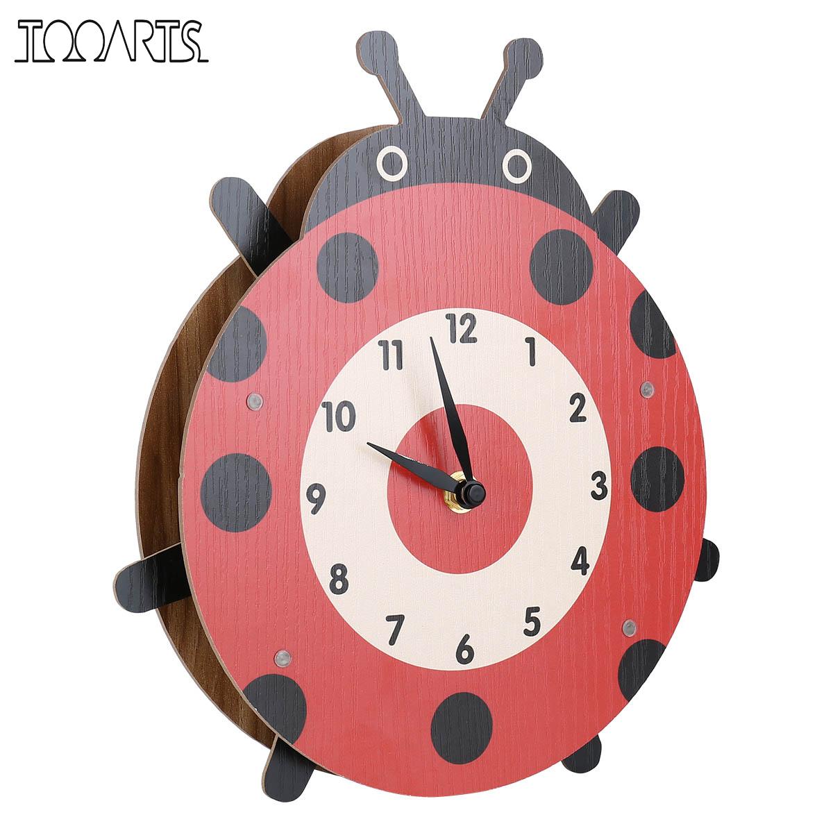 Tooarts Cartoon Animal Clock, Swinging Ladybug Clock, MDF Wooden Wall Clock, Clock for Kids Room Living Room, Home Decor