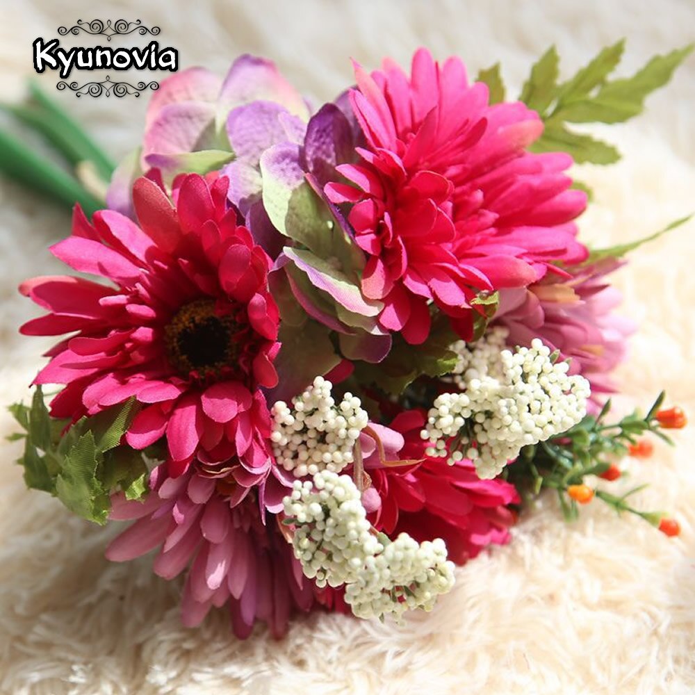 Kyunovia vilda boho höst brudtärna bröllop bukett solros elfenben gerbera tappade i en vas brudbukett  d44