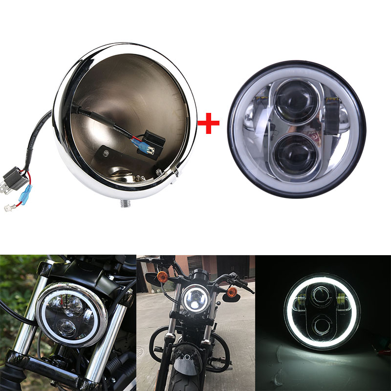 5.75 inch LED Projector Motorfiets koplamp Hoog/dimlicht DRL Licht 5.75 ''koplamp beugel behuizing Emmer voor Harley