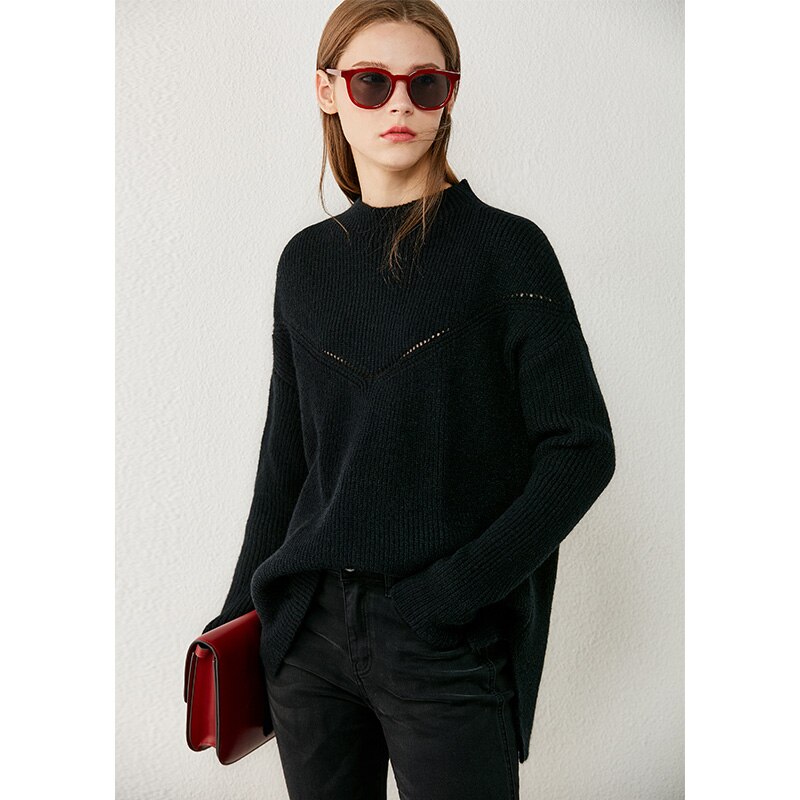 Amii minimalisme herfst winter casual truien voor vrouwen effen oneck losse damestrui dames pullover tops 12040477: Zwart / M