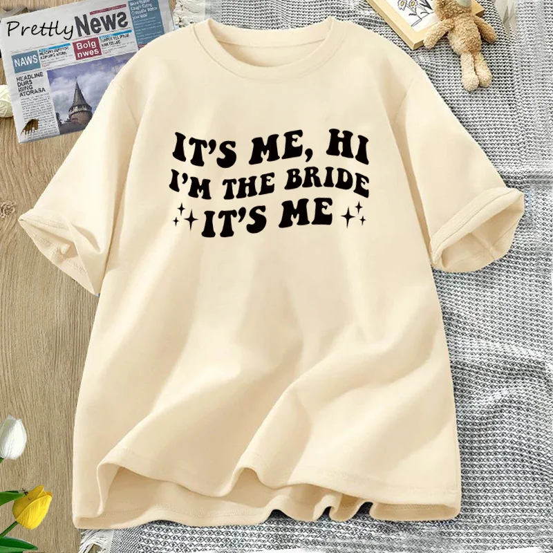 Det er mig, hej, jeg er bruden, det er mig, t-shirt til kvinder, sjov retro, groovy brud, brude-polterabend-t-shirt med korte ærmer, bomulds-t-shirt med tøj: Xxxl / Khaki