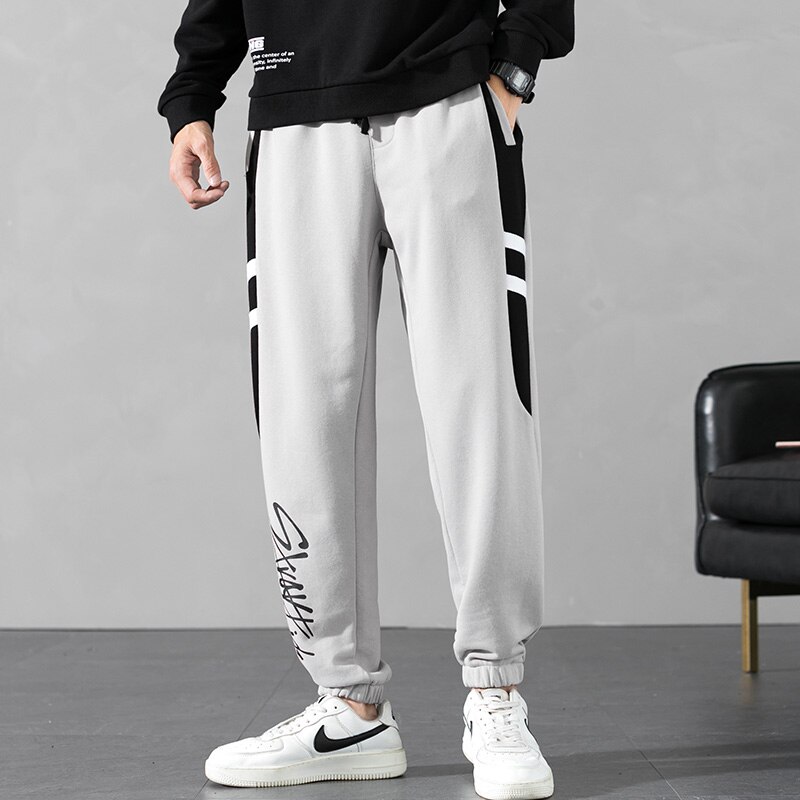 Streetwear løse mænd bukser udendørs sportsbukser ankel bundet mellem talje elastik mandlig hip-hop bogstav efterår lange bukser: Xs / Hh1728 grå