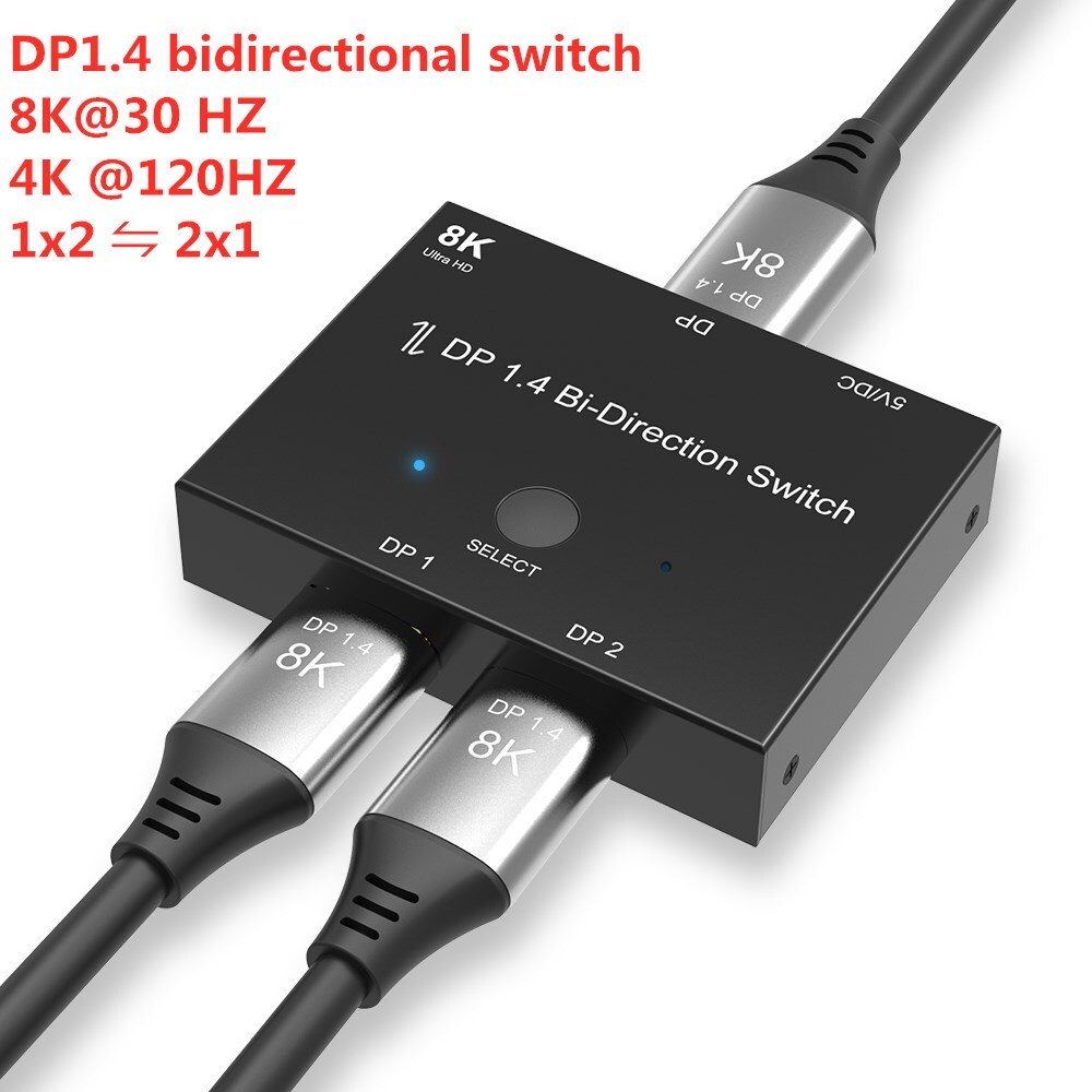DisplayPort 8K DP 1.4 Switch Bi-Direction 8K@30Hz 4K@120Hz Splitter Converter for Multiple Source and displays.: Default Title