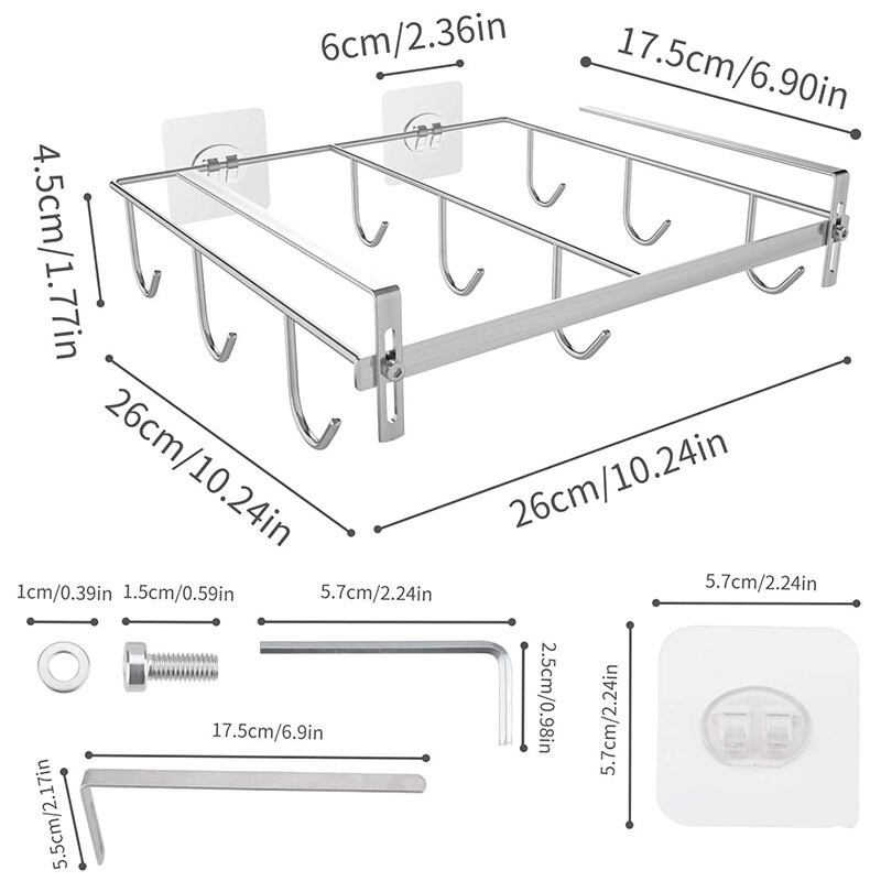 Adjustable Mug Rack Coffee Mug Holder with Extra Large Hook Distance Fit 1.18 Inch -1.96 Inch Thickness Cabinet