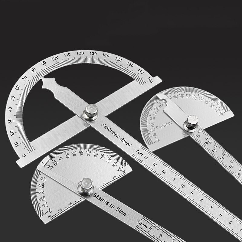 180 Degree Adjustable Protractor Stainless Steel Gauge Round Head Caliper Measuring Ruler for Woodworking Engineering Drawing