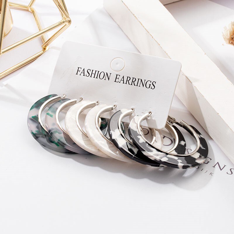 Grandes boucles d'oreilles géométriques en acrylique pour femmes, ensembles de perles, accessoires tendance, bijoux,: Gold 1019