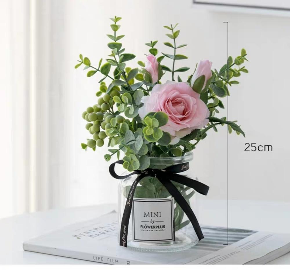 Plastic Vase Wedding Vases Flowers Home Decor Artificial Flower Bouquet with Vase Wedding Table Home Decoration: SET 2