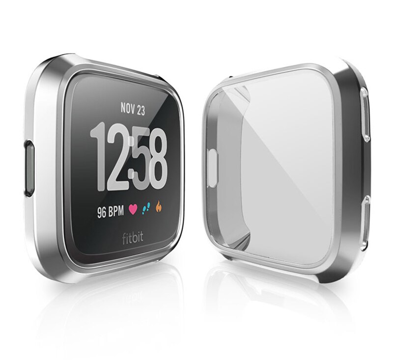 Cover Voor Fitbit Versa/Versa 2/Versa Lite Strap Case Screen Protector Smart Watch Accessoires Ultra-Dunne Beschermende frame Bumper: Silver