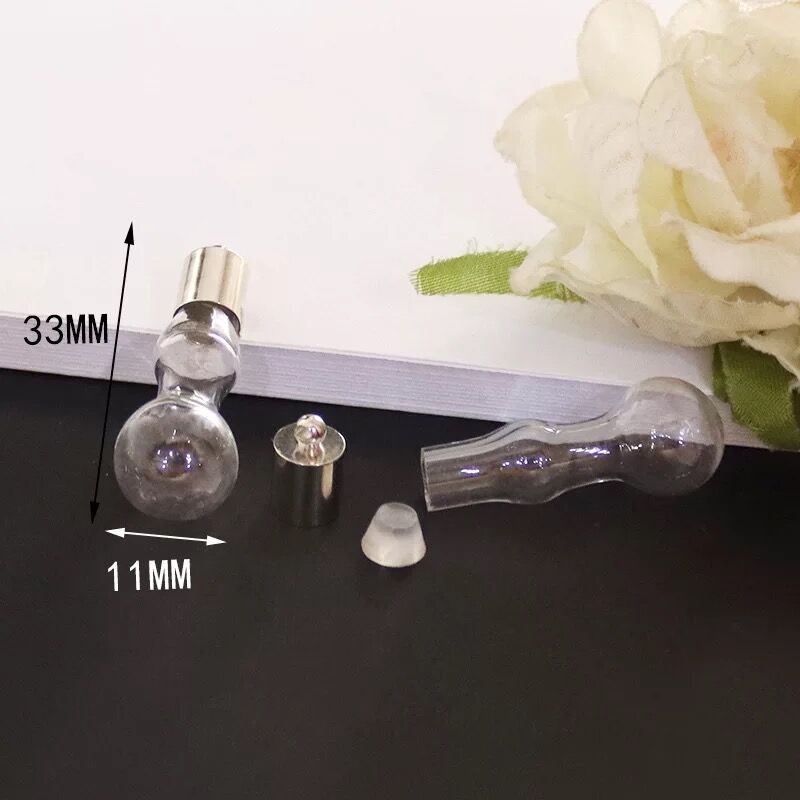 2pc 6mm mischen bilden glas Phiole Anhänger (metall kappe mit gummi stecker Mini glas charme/flasche miniatur fläschchen schmuck halskette: Nein2
