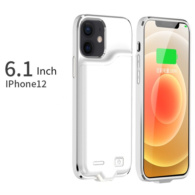 Custodia per caricabatterie per Apple iphone 12 custodia per telefono 6.1 pollici 5500mAH Anti caduta batteria portatile Cover posteriore in plastica: WHITE