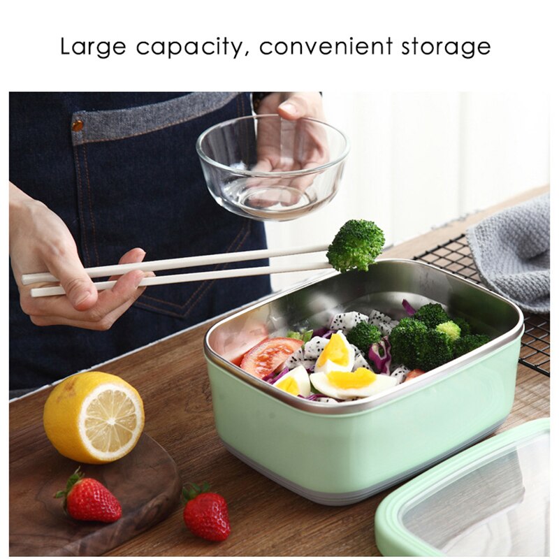 Rectangular Stainless Steel Crisper Box Food Storage Container Student Lunch Box Bento Box Kitchen Tool Food Leakproof Storage