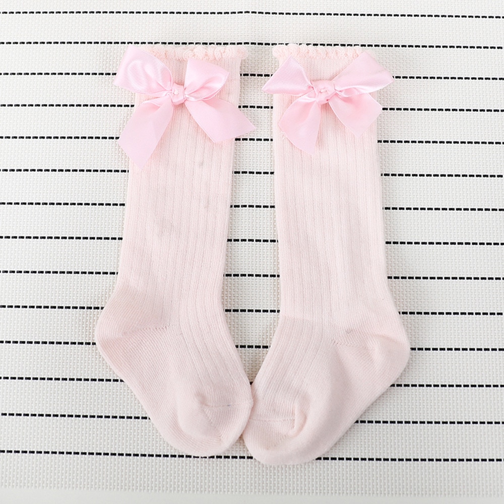 Crianças bebê material meninas meias calcetines arco grande joelho alto longo macio algodão rendas meias meninas presentes navidad socks socks socks socks meias de natal