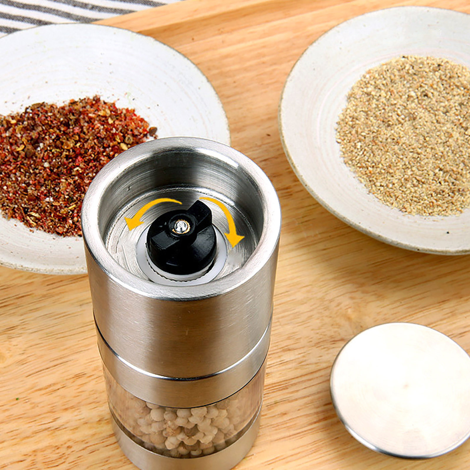 2 In 1 Kitchen Grinder for Salt Pepper Stainless Steel Mill Grinder Peper Spice Seasoning Mill Grinder Hand Kitchen BBQ Tools