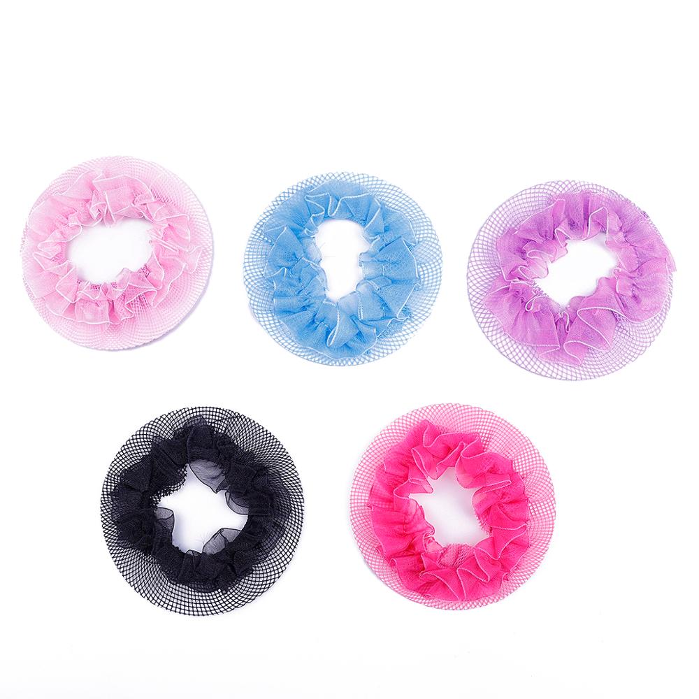 8.5cm Cute Flower Girls 2-5Pcs Bun Hair Nets Adjustable Kids 5 Colors Ballet Dance Examination Elastic Hair-net Styling Braider: mix3 5pcs