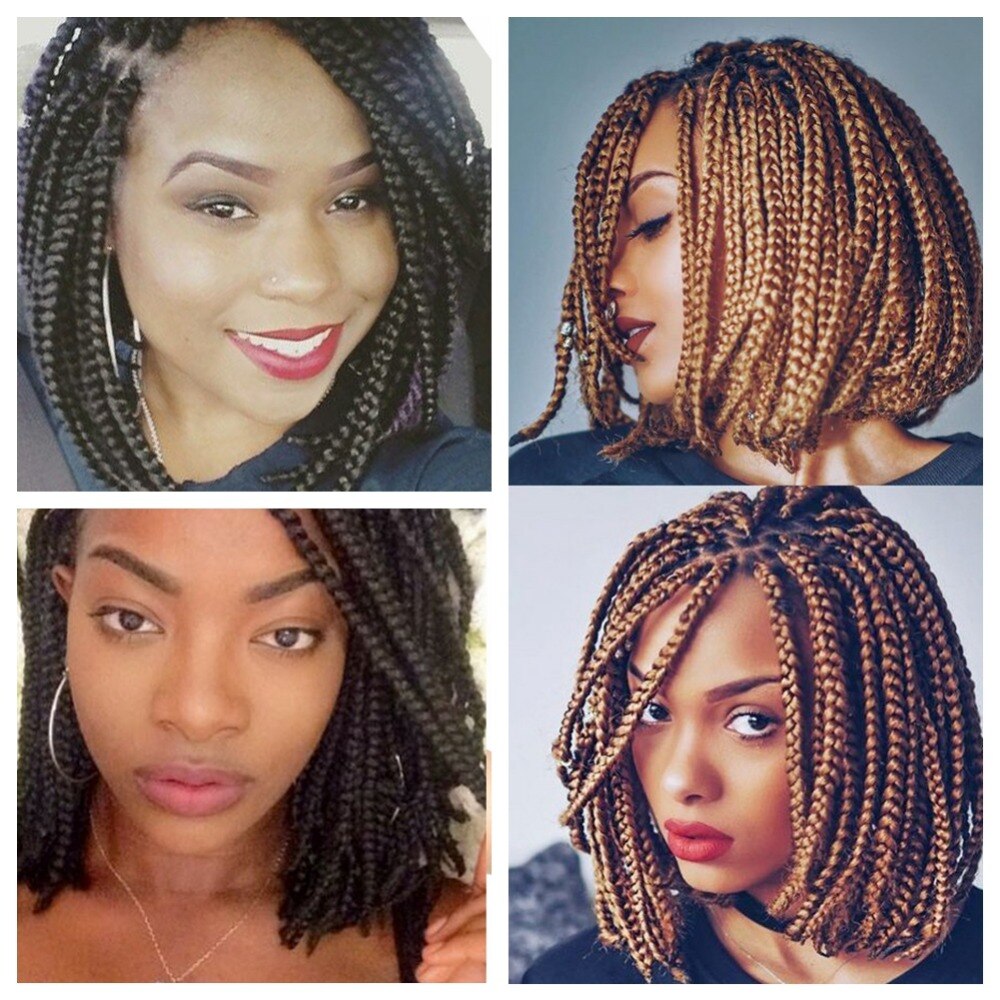 Africa Girl 12" 80g 12Root Kanekalon Crochet Box Braids Synthetic Hair Extensions Pure black bug brown hair for Women