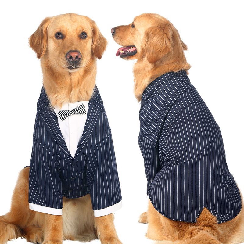 Large Dog Clothes Stripes Big Dog Coat Bowknot Tuxedo Jacket Wedding Suit Pet Clothes For Samoye Husky