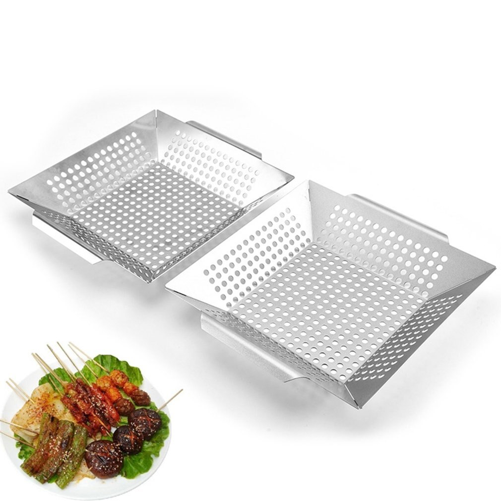 Stainless Steel Square Grill Tray With Perforated Grill Tray Outdoor Barbecue Tool Bbq Vegetable Grill Pan