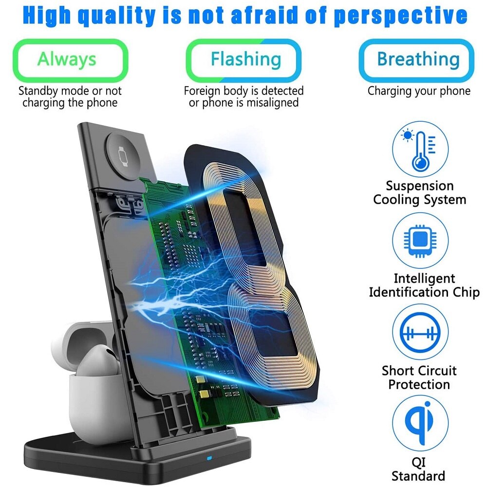 3-in-1 Wireless Charger Dock 15W Fast Charge for iPhone 12 11 XS XR X 8 Apple Watch Airpods Pro
