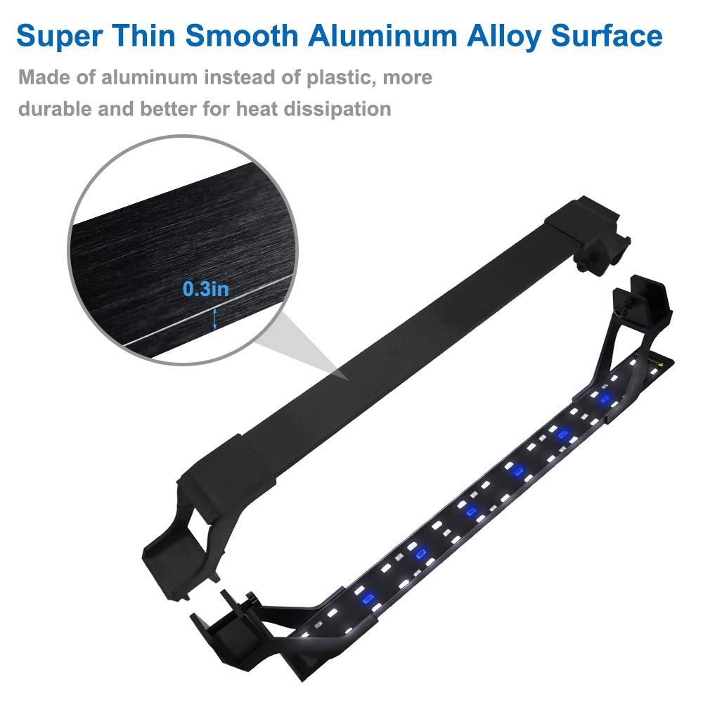 Super Bright LED Aquarium Light Double Bracket Blue and White Light Fish Tank Lamp Light with Extendable Bracket 36LEDs D30