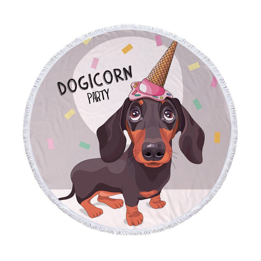 Moda jamnik motyw psa okrągły ręcznik plażowy z frędzlami mikrofibra 150cm koc piknikowy mata gobelin ST1009: 1