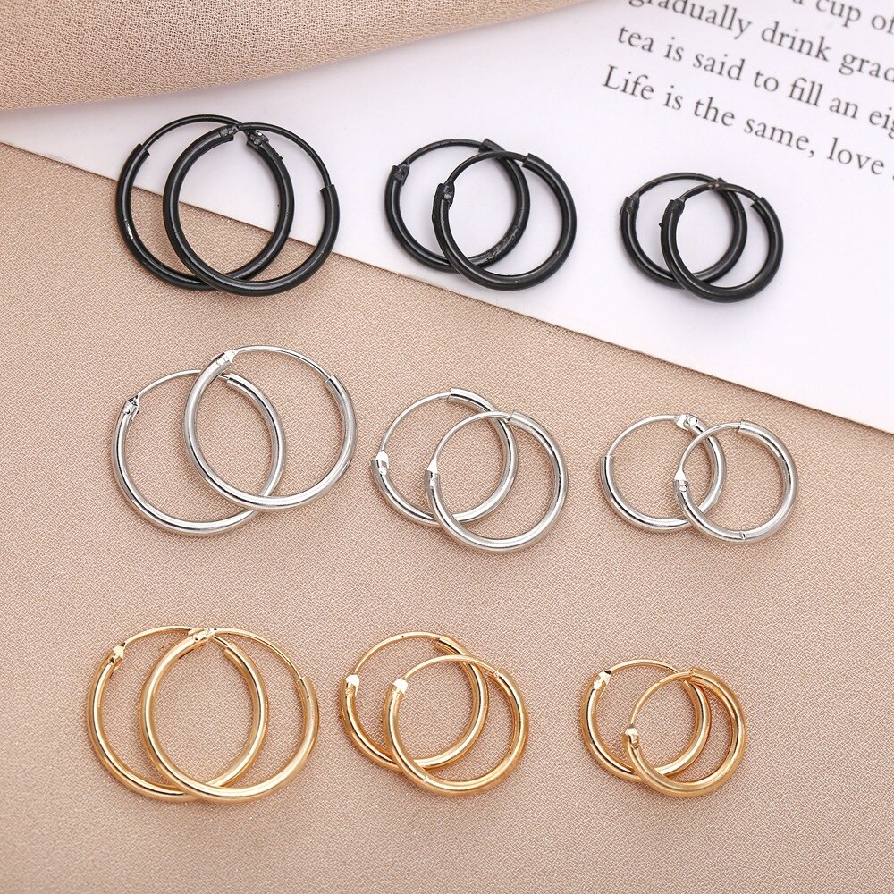 Kleine Hoepel Oorbellen Voor Vrouwen Punk Goud/Zwarte Kleur Ronde Cirkel Earring Ear Ring Piercing Clip Oorbellen Sieraden brincos