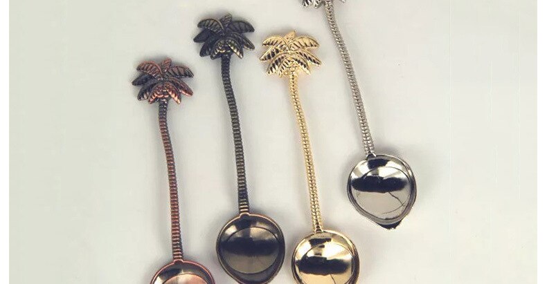 Tropical Coconut Tree Coffee Spoon Retro Gold Silver Bronze salt spoons