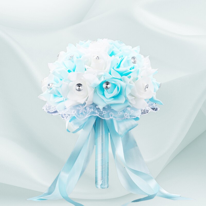 Lovegrace Hochzeit Strauß Braut Strauß Mariage die Seide Künstliche Blumen Rosen Hochzeit Strauß für Brautjungfern Hochzeit Zubehör: hell-Blau