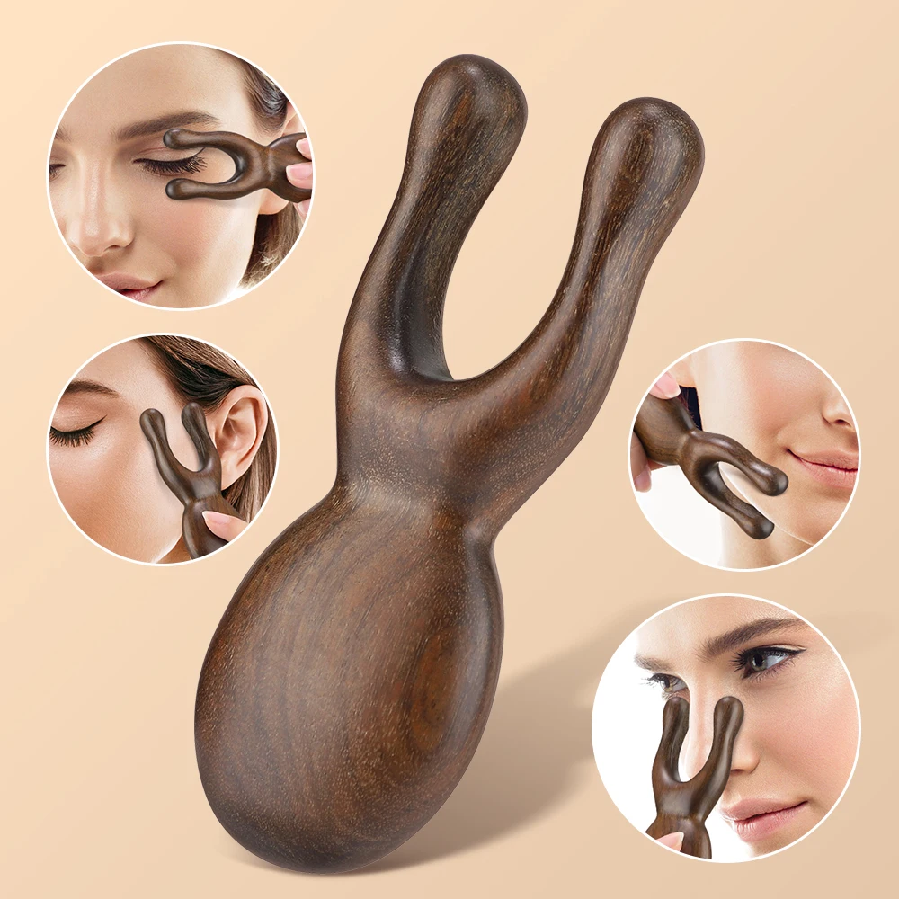 Herramientas faciales Gua Sha de madera, masajeador de cabeza, herramienta de masaje de madera de sándalo para cara, nariz, ojos, terapia de madera, herramientas de acupresión
