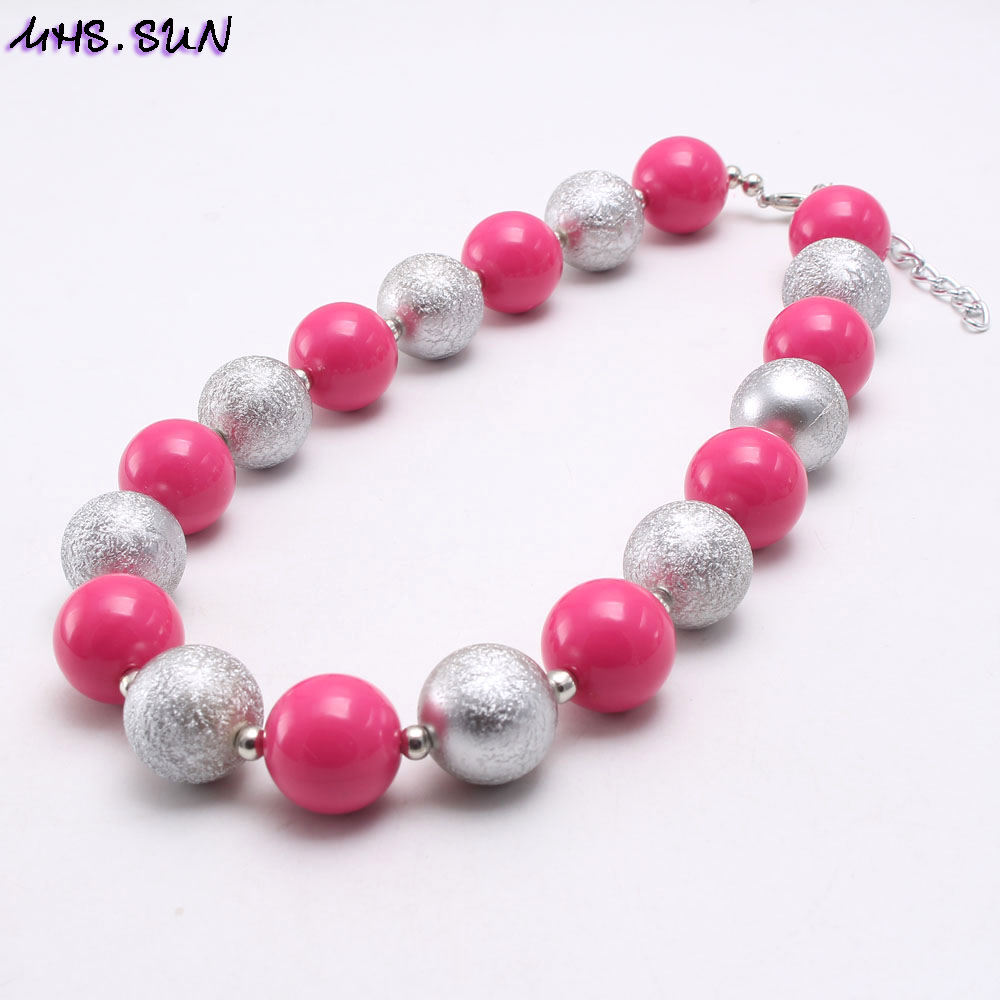 Mhs. Zon Leuke Hete Roze/Zilver Kleur Ketting Armbanden Meisjes Baby Chunky Sieraden Voor Kids Kinderen Kralen Ketting Mooie