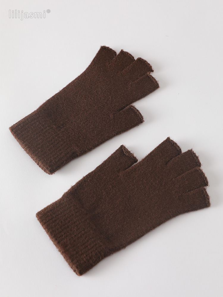 Wolle Fausthandschuh ausgesetzt Fingerspitze Damen Handschuhe Winter Herbst Arbeitshandschuhe gestrickt für Frauen Fingerlose Handschuhe Antrieb Fäustlinge: Schokolade