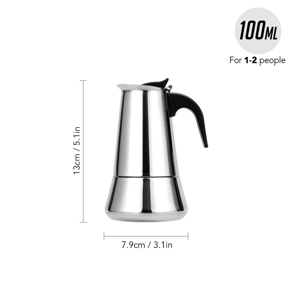 Stainless Steel Stovetop Coffee Pot Espresso Coffee Maker Kettle 100ML / 200ML/300ML / 450ML / 600ML Outdoors Indoors Cafeteira: 100ml
