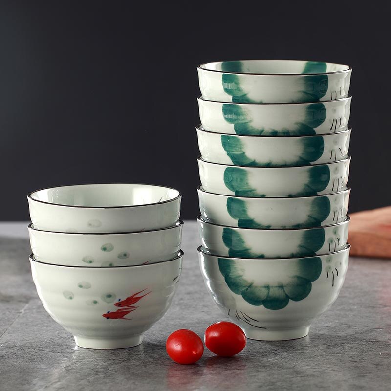 4pcs Japanese Ceramics Bowls 4.2inch Rice Bowl Small Soup Bowls Underglaze Porcelain Tableware Salad Dressing Container