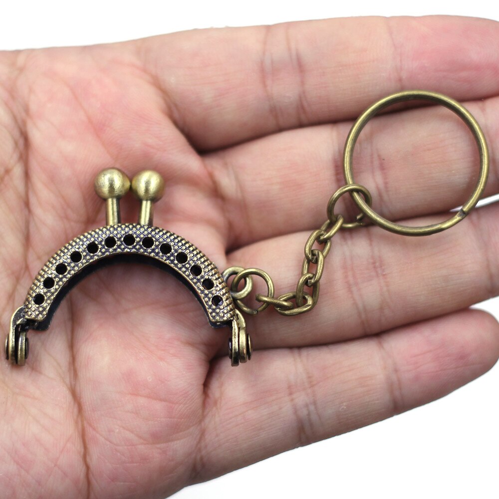 Kiss Clasp Lock With Key Ring Chain Bronze Tone Arch Metal Frame Purse Bag Parts Accessories 4cm