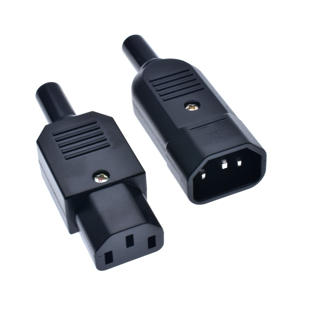 Connecteur de câble droit à prise IEC, fiche femelle et mâle, noir, 250V, C13 C14, 16A, 3 broches: 1 pair