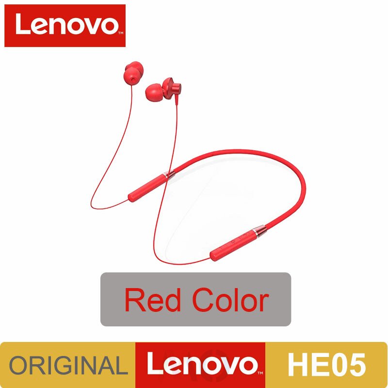 Original Lenovo HE05 Bluetooth 5.0 Wireless Magnetic Neckband Running Sports Earphone Earplug with Waterproof Noise Canceling: Lenovo HE05 Red