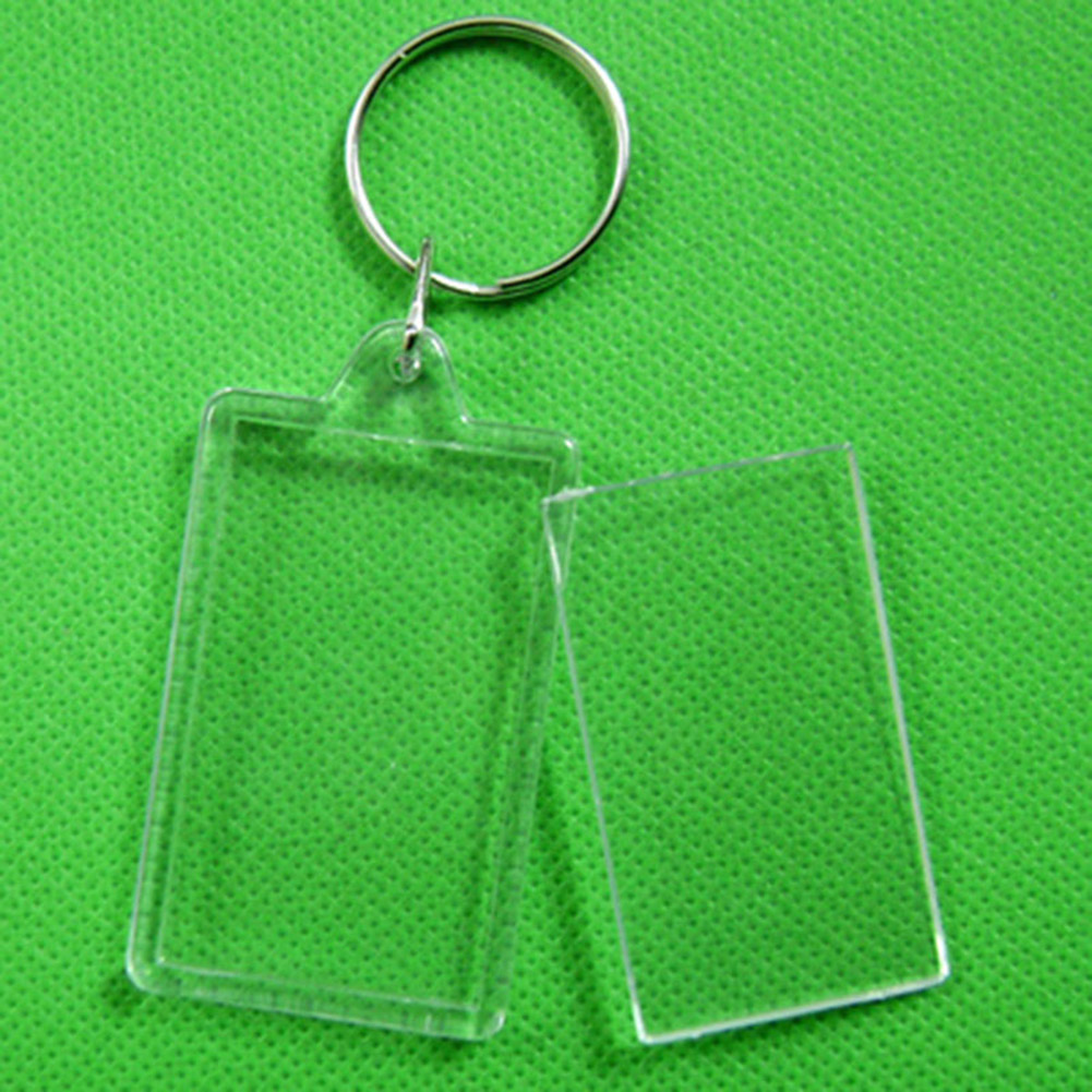 Photo Frame Keychian Acrylic Rectangle Insert Picture Frame Keyring Key Holder DIY Split Ring for Women Ladies Girls