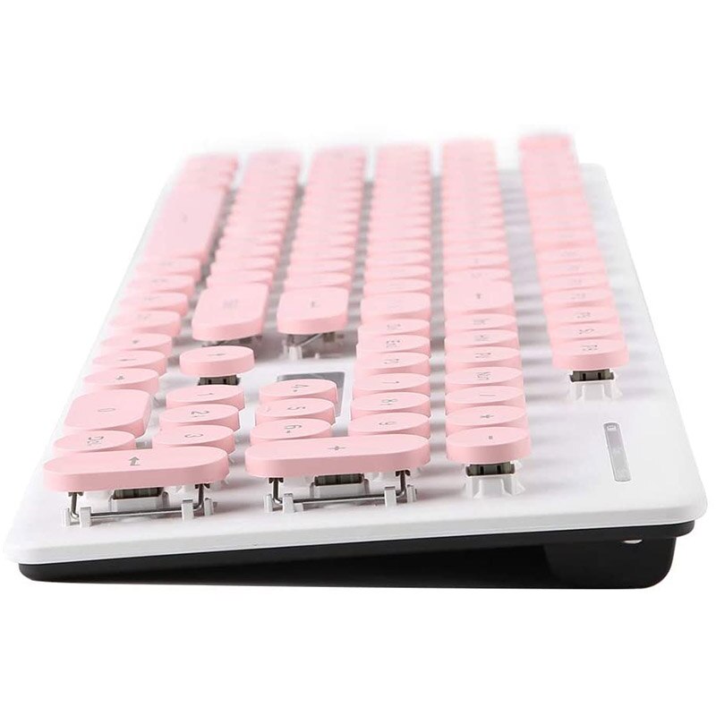 104 Keys Fast Response 2.4GHz Mechanical Feel Comfortable Typing Wireless Keyboard Mouse Combo for Windows 7/8/10/(Pink)