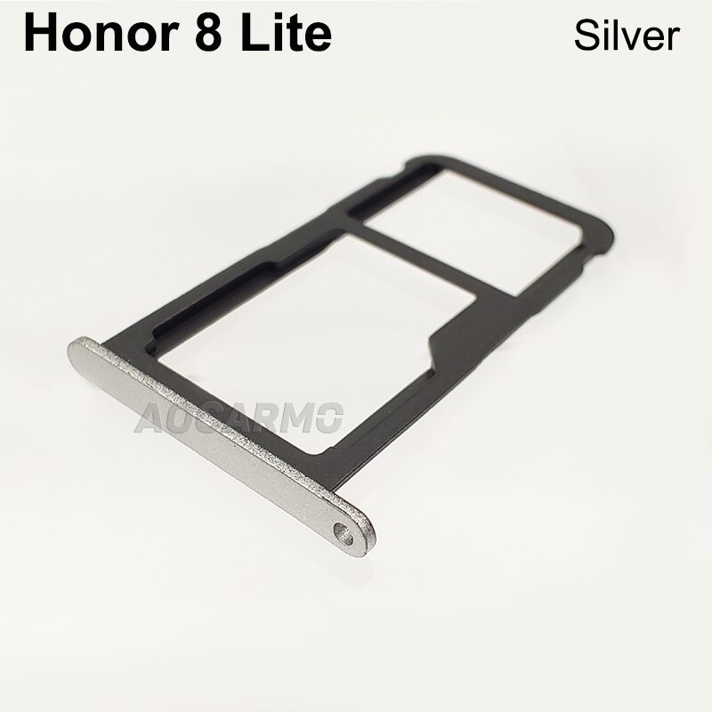 Aocarmo sd microsd holder nano sim kortspor for huawei honor 8 lite erstatningsdel: Sølv