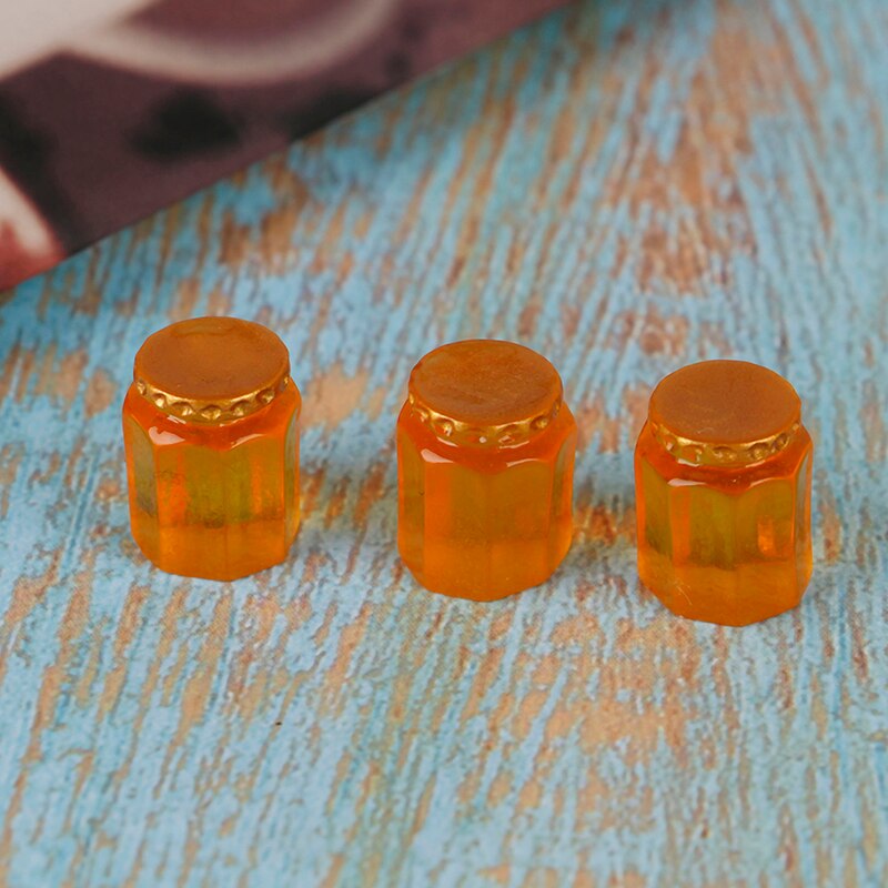 3pz 3D Della Resina di Simulazione Vasetti di Marmellata Bottiglia di Abbellimento per 1/12 Dollhouse cucina ristorante arredamento FAI DA TE Artigianato Giocattoli: Giallo