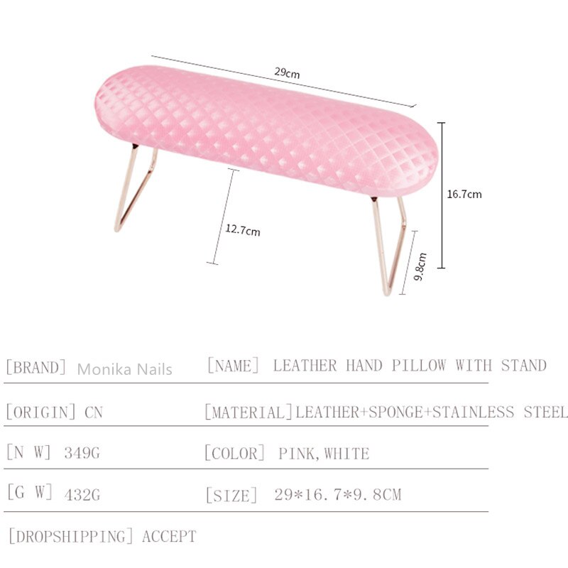 Blød nail art håndpude med stativ pink håndledsstøtte armlæns pude til nail art salon manicure nail art lampeværktøj