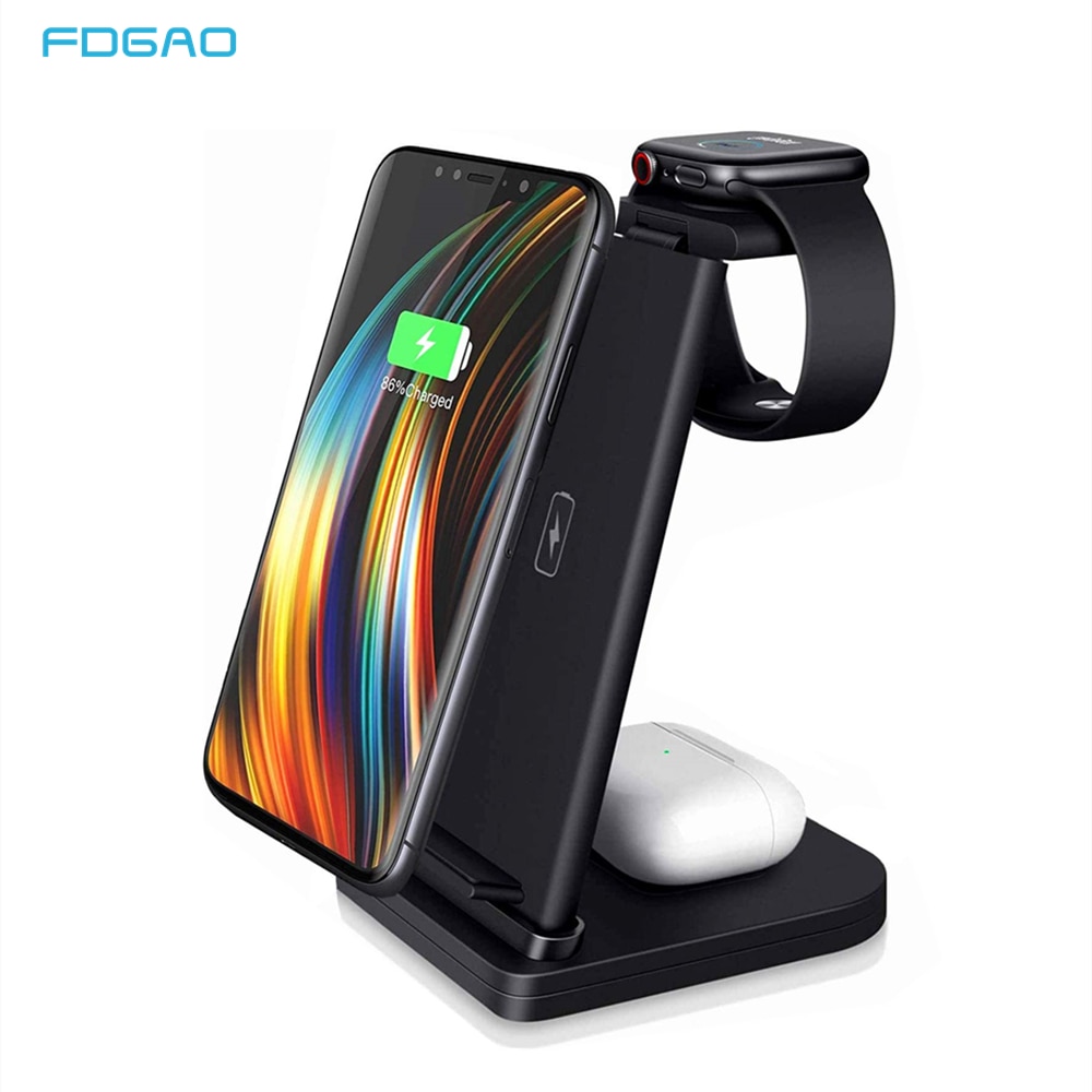 Fdgao 15W Snelle 3 In 1 Qi Draadloze Oplader Stand Voor Apple Horloge 6 Se 5 4 3 Iphone 12 11 Xs Xr Airpods Pro Opladen Dock Station