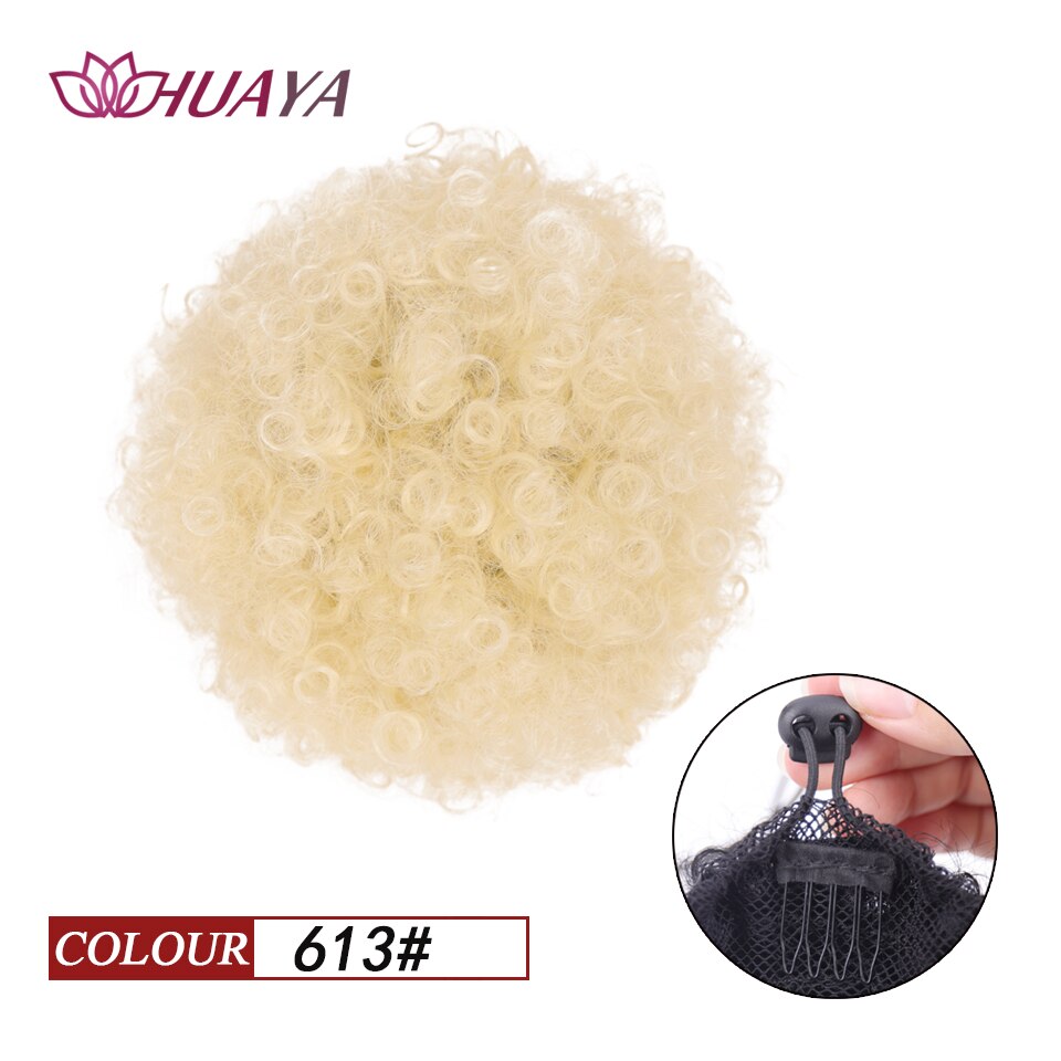 HUAYA Synthetic Puff Afro Bun African American Kinky Curly Clip Extension Girl Updo Chignon Drawstring Hairpiece: FB12-613