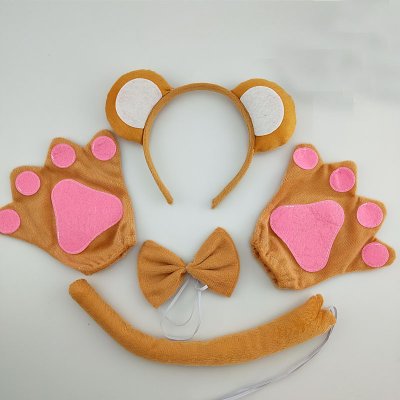 Diadema con orejas de Mono para hombre y niño, bandanas de pelo de animales para , diadema de felpa para cumpleaños, disfraz de Halloween, Cosplay: Negro