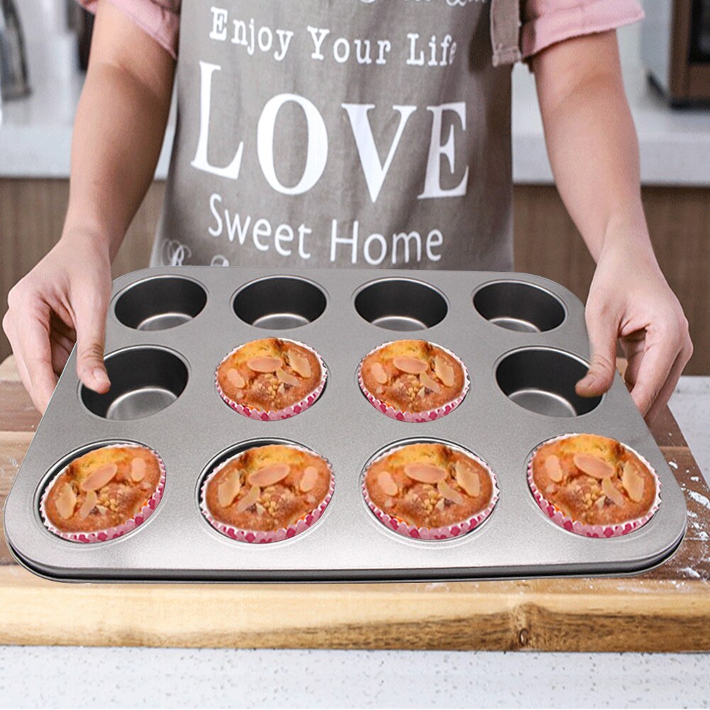 12 Cups DIY Cupcake Baking Tray Tools Non-stick Steel Mold Egg Tart Baking Tray