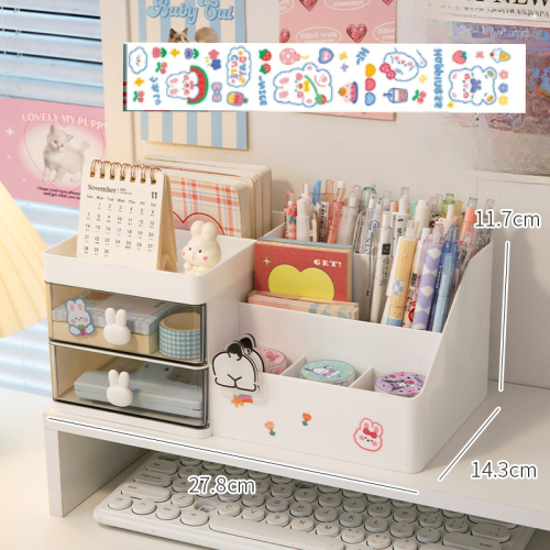 Organizador multifuncional de portalápices Kawaii, caja de almacenamiento de lápices de papelería de escritorio, cajón de escritorio, caja de almacenamiento multicapa Ins bonita