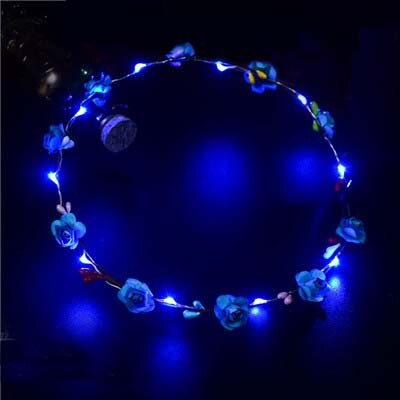 Kvinnor flickor blinkande led blomkrans lyser upp pannband hår girland glöd neon fest bröllop födelsedag jul jul: Blå
