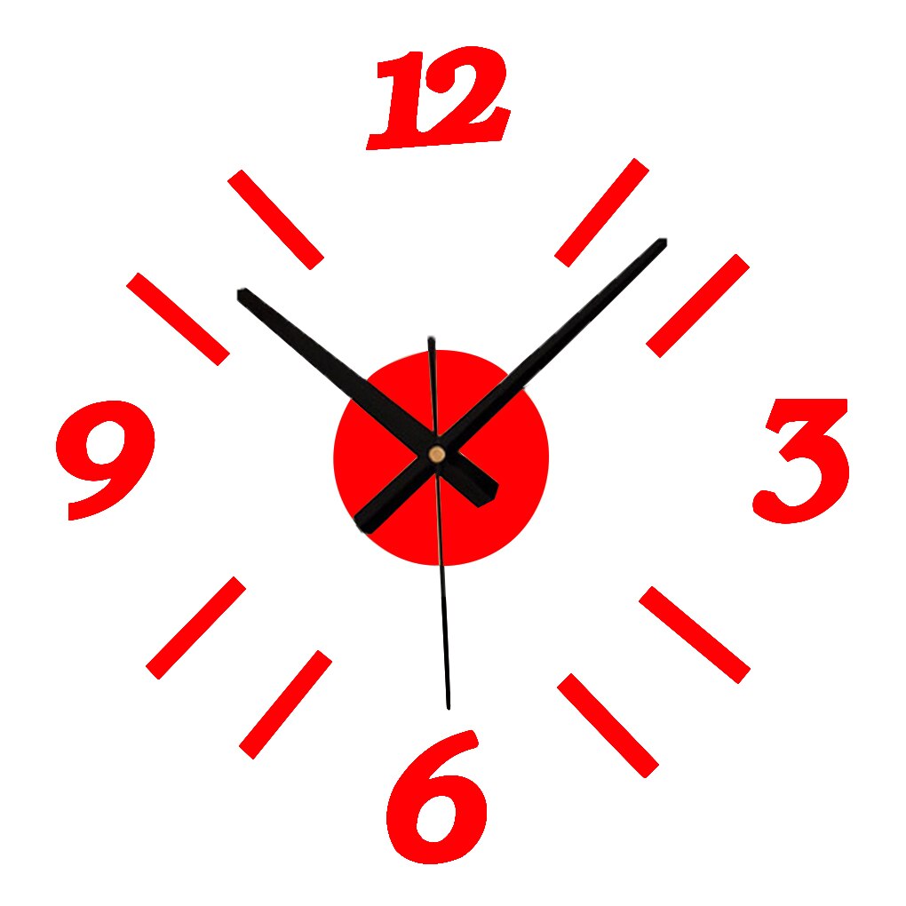 Reloj de pared de números DIY, relojes adhesivos con espejo acrílico rojo/negro para decoración del hogar: 1