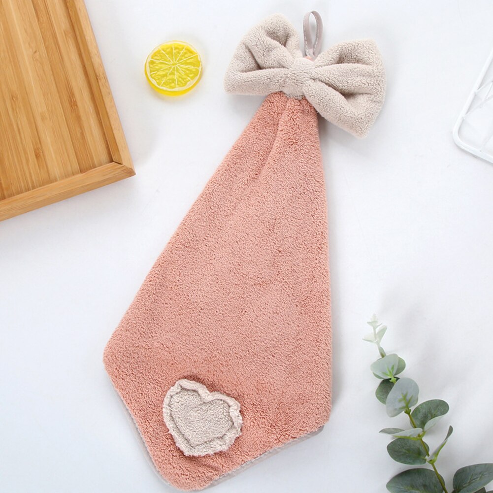 4 Stuks Zachte Absorberende Badkamer Keuken Leuke Strik Home Wipe Coral Fluwelen Snel Droge Handdoek Opknoping Wassen Vaatdoek Rag