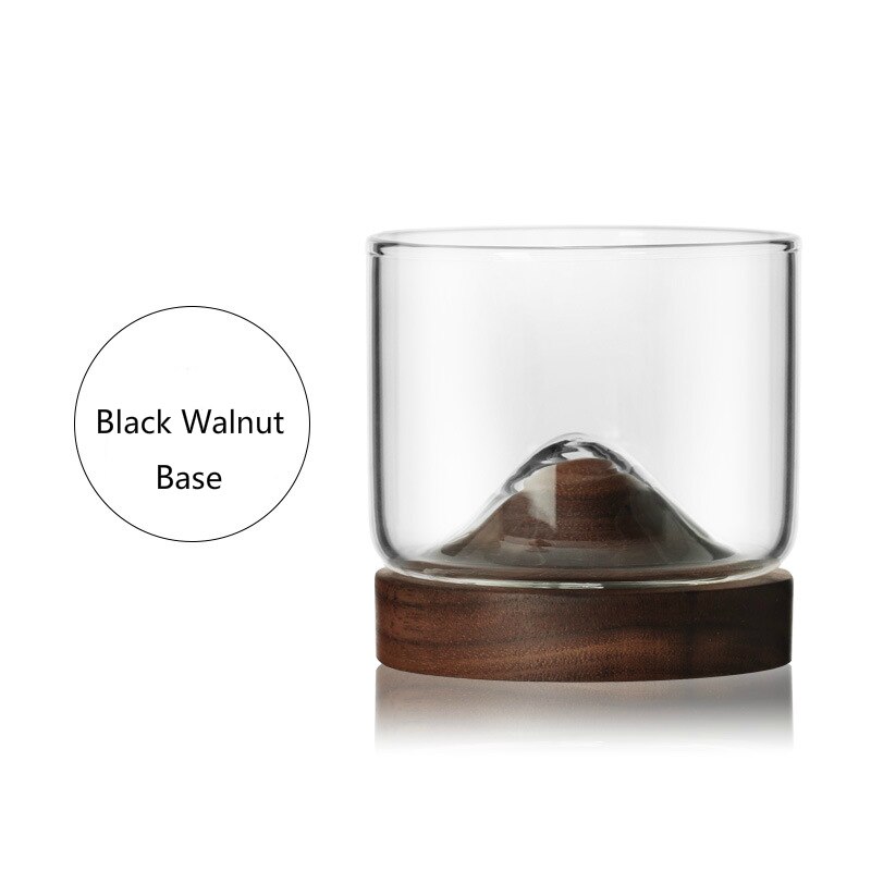 Japanese Style Volcano Hill Crystal Whisky Cup With Wooden Stock Bar Household Wine Glass Liquor Collins Glasses: Black Walnut